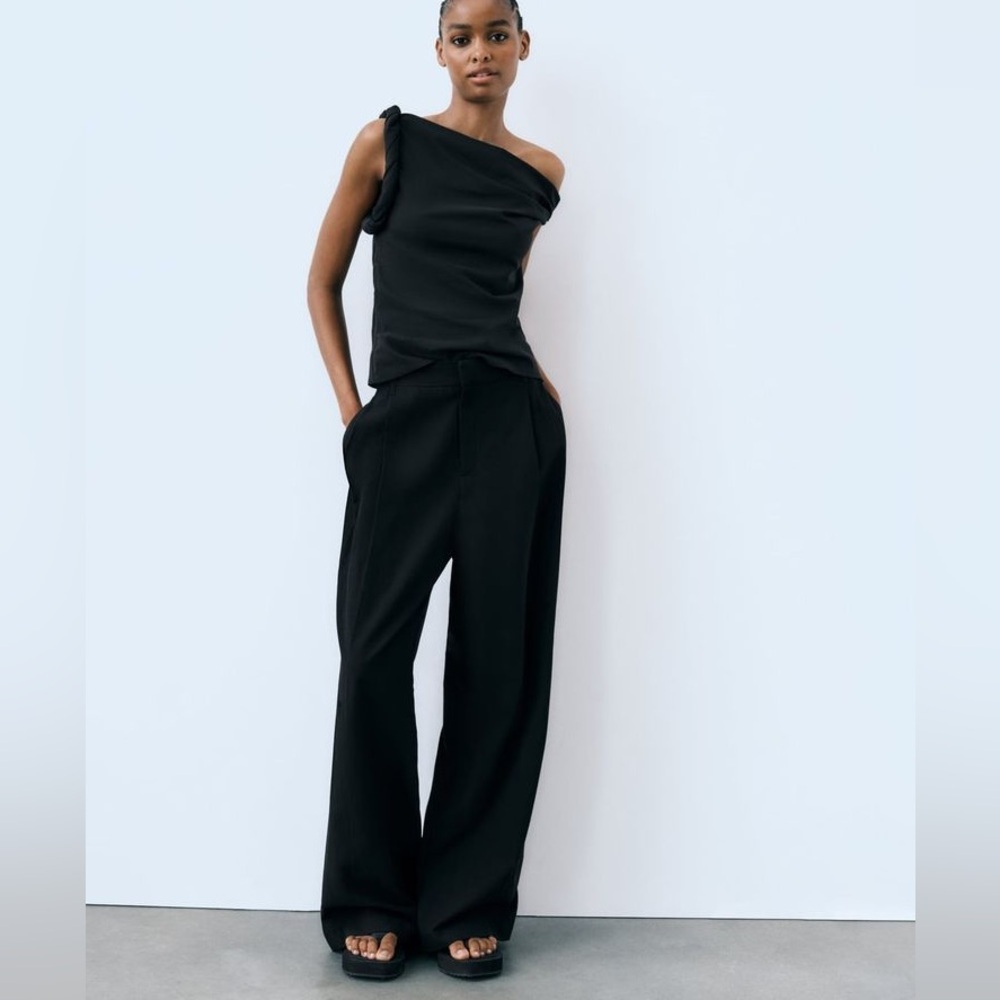Zara Full Length Linen Blend Trouser in Black Size Small or Medium​